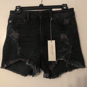 Black denim shorts